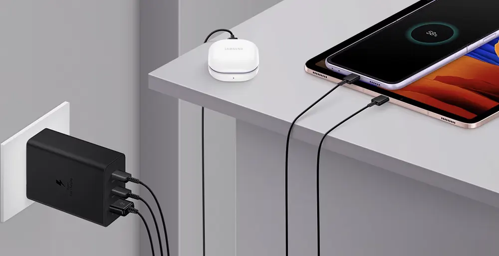 شاحن سامسونج ثلاثي بقدرة 65 وات، 3 منافذ USB-C *2، USB-A، أسود، EP-T6530NBEGEU