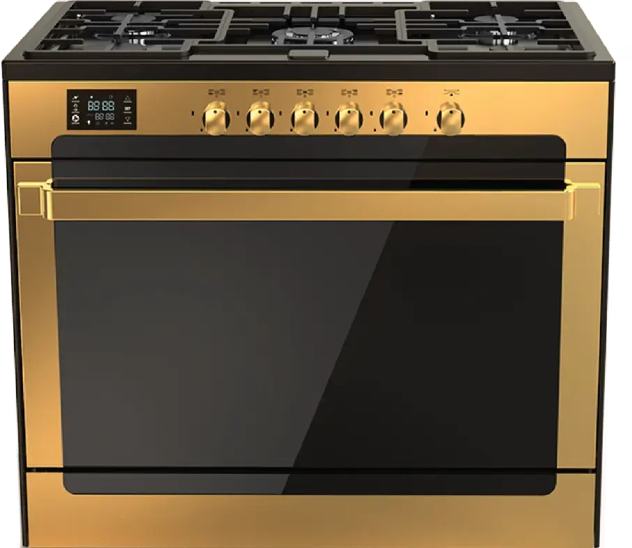 بوتاجاز فريش ماتركس، 5 شعلة، 60×90 سم، أمان كامل، شاشة تاتش ديجيتال، مروحة، شواية 360 درجة، ذهبي