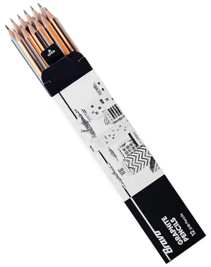 علبة قلم رصاص بأستيكة برافو ،12 قطعة ، 2HB