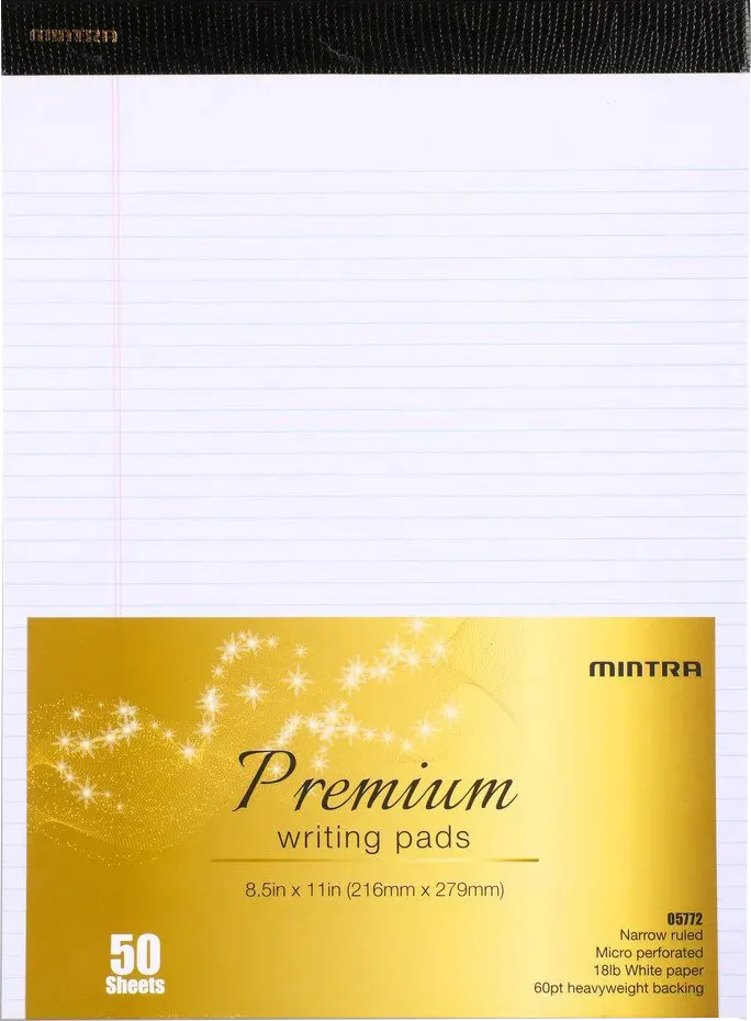 نوت باد دبوس منترا، 50 ورقة، مسطر ، 8.5*11 بوصة، أبيض