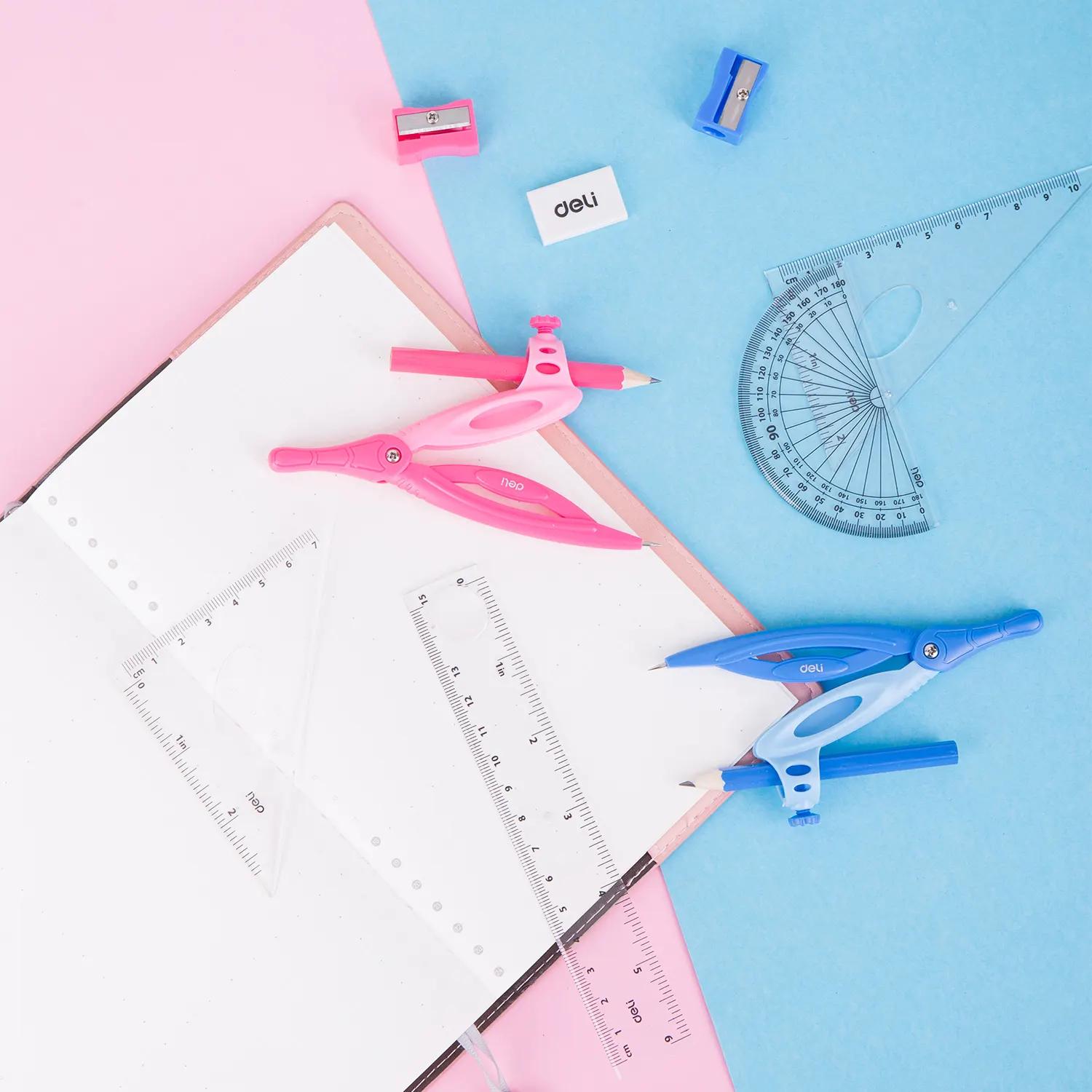 طقم أدوات هندسية بلاستيك من ديلي، 8 قطع، علبة بلاستيك،ألوان متعددة،EG30204