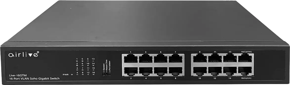 سويتش ايثرنت اير لايف 16 منفذ، سرعة 100-1000 ميجابت في الثانية، أسود، Live-16GTM