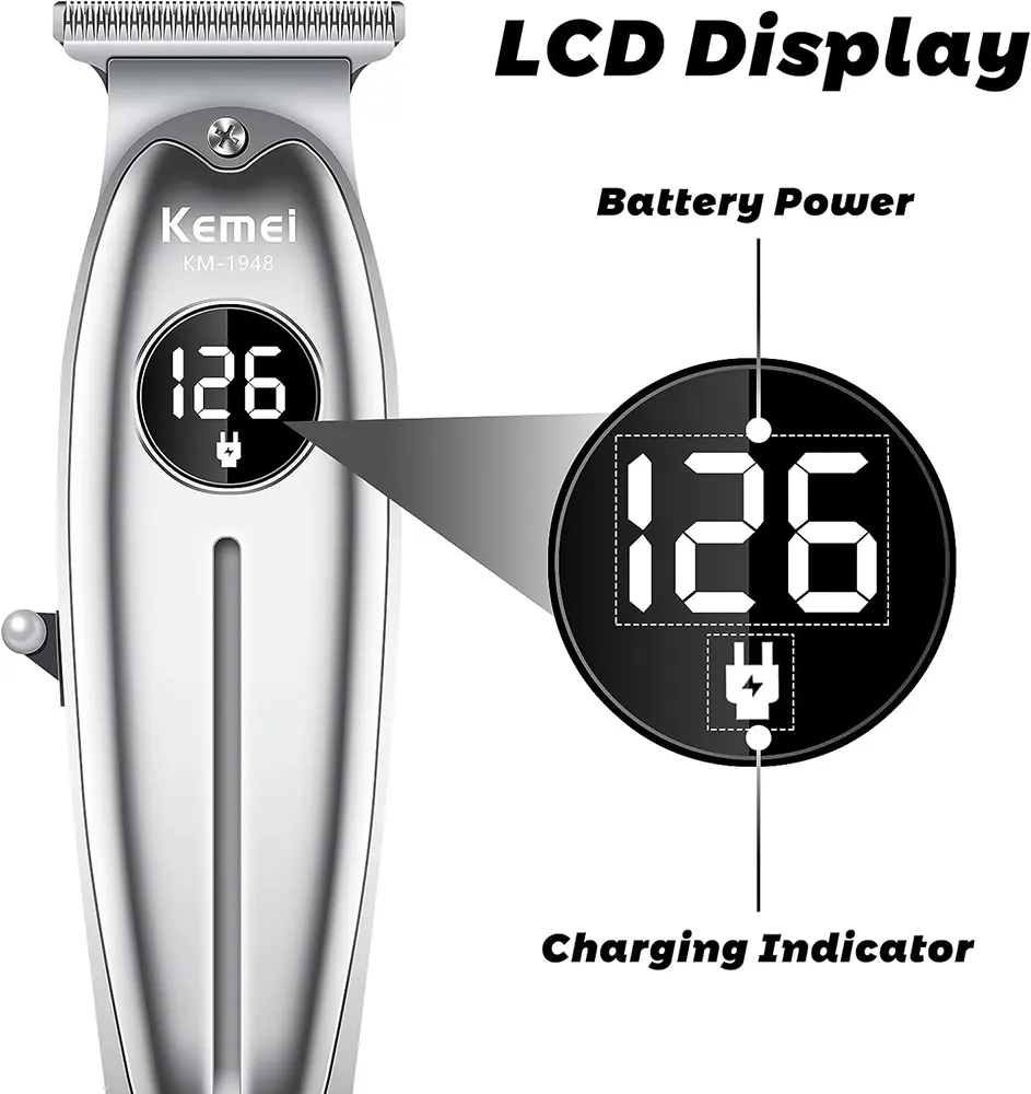 ماكينة حلاقة شعر للرجال كيمي قابلة للشحن، شاشة LCD، فضي، KM-1948