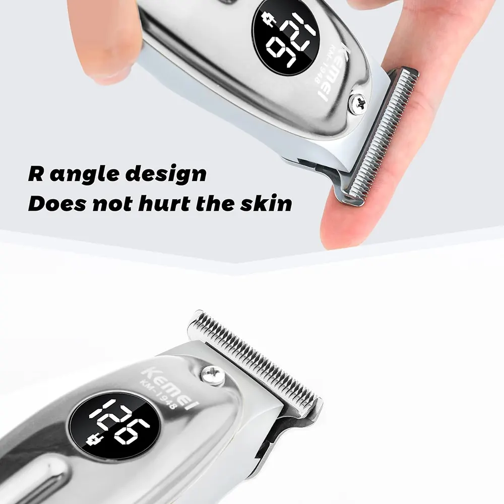 ماكينة حلاقة شعر للرجال كيمي قابلة للشحن، شاشة LCD، فضي، KM-1948