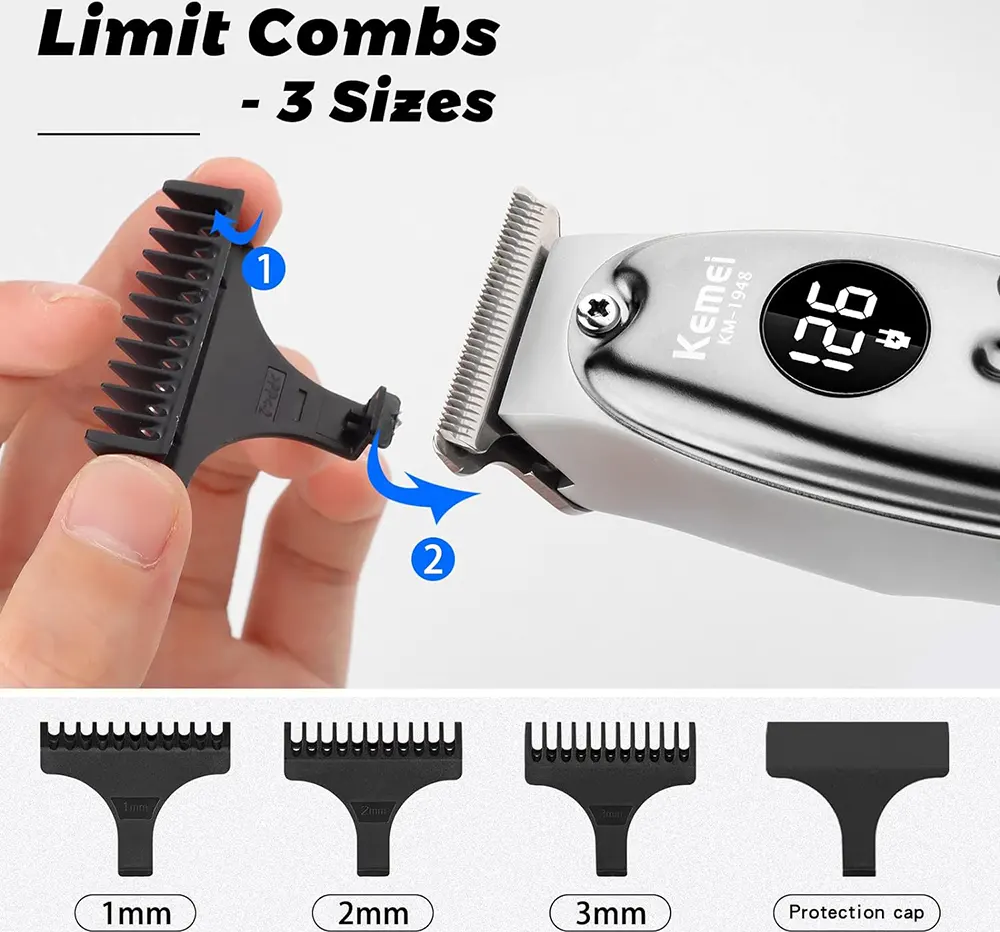 ماكينة حلاقة شعر للرجال كيمي قابلة للشحن، شاشة LCD، فضي، KM-1948