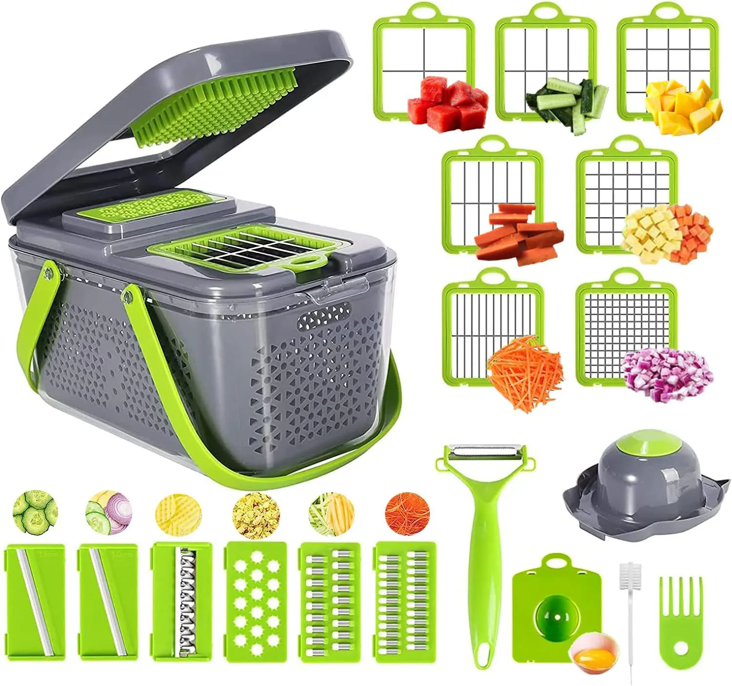 Manual onion and vegetable slicer, multi-purpose, green