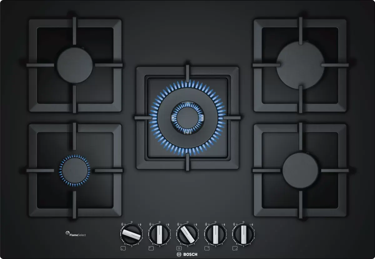 بوتاجاز مسطح بلت ان بووش، 75 سم، 5 شعلة غاز، زجاج أسود،PPQ7A6B20