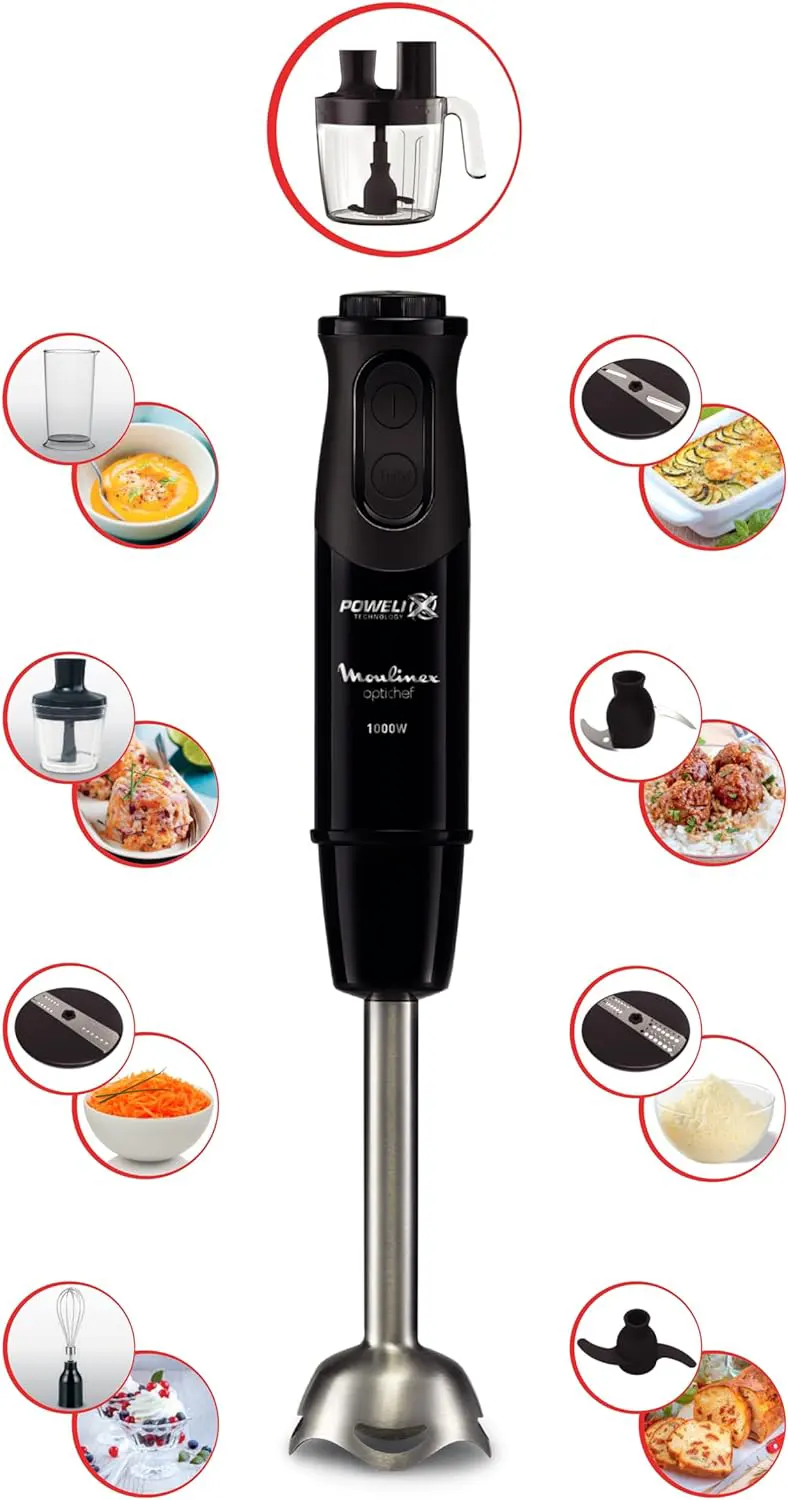 هاند بلندر مولينكس أوبتي شيف، 1000 وات، 800 مللي، مزود بملحقات متعددة، أسود ،DD6553EG