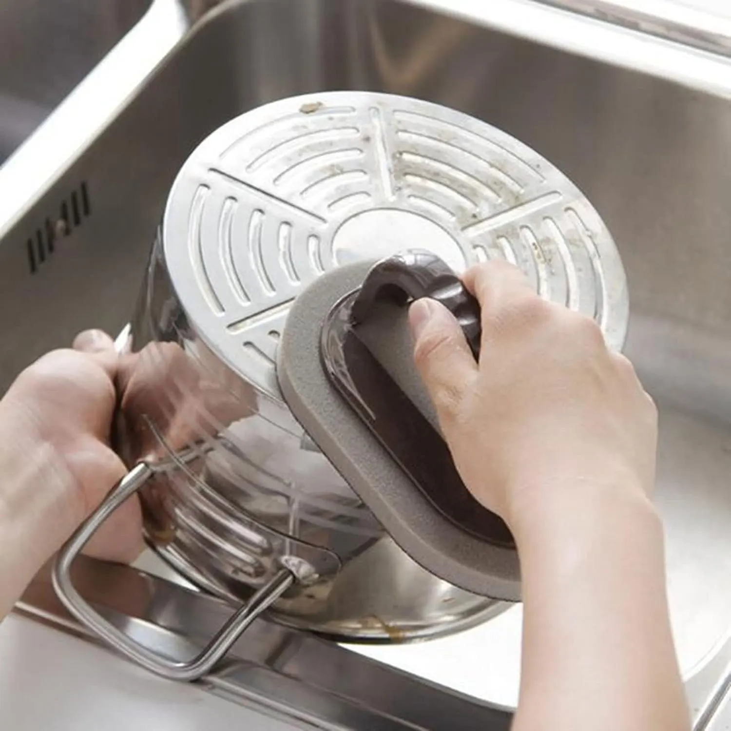 فرشاة تنظيف إسفنجية بمقبض متعددة الاستخدام ،بني