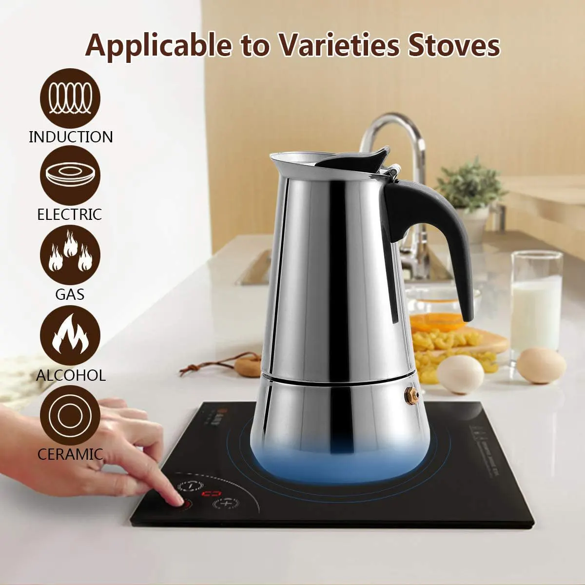 Italian stainless steel espresso maker, 4 cups