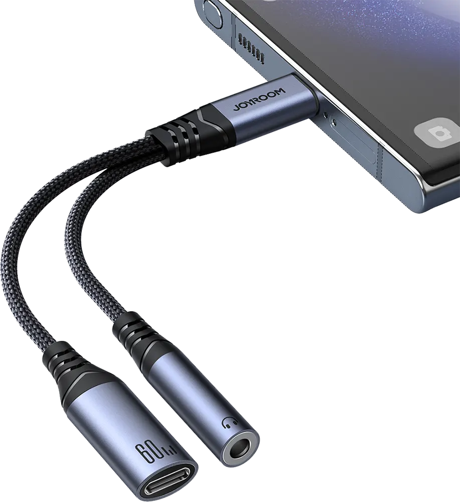 كابل محول جوي روم صوت 2 في 1، من النوع سي إلى النوع سي المزدوج، 60 واط، أسود، PD SY-C03