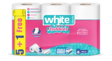 مناديل تواليت وايت بابلز ،3 طبقات ،6 قطع رول