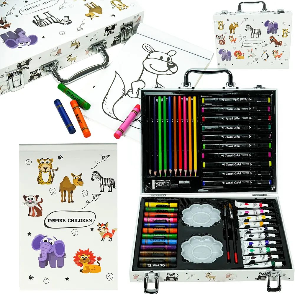 شنطة ألوان مع رسوم حيوانات 64 قطعة