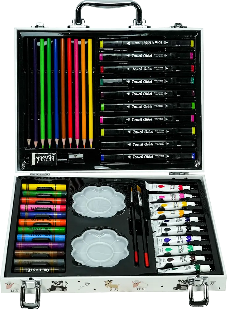 شنطة ألوان مع رسوم حيوانات 64 قطعة