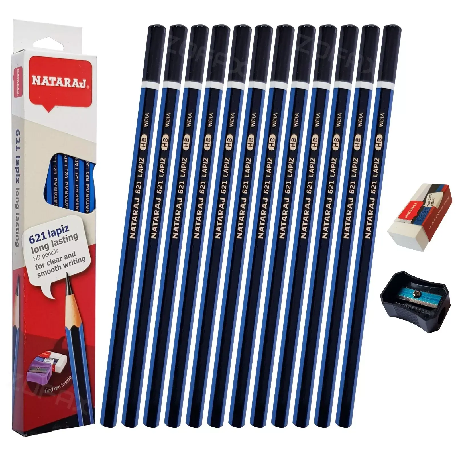 علبة قلم رصاص بأستيكة وبراية من ناتاراج ،12 قلم،HB ،ألوان متعددة