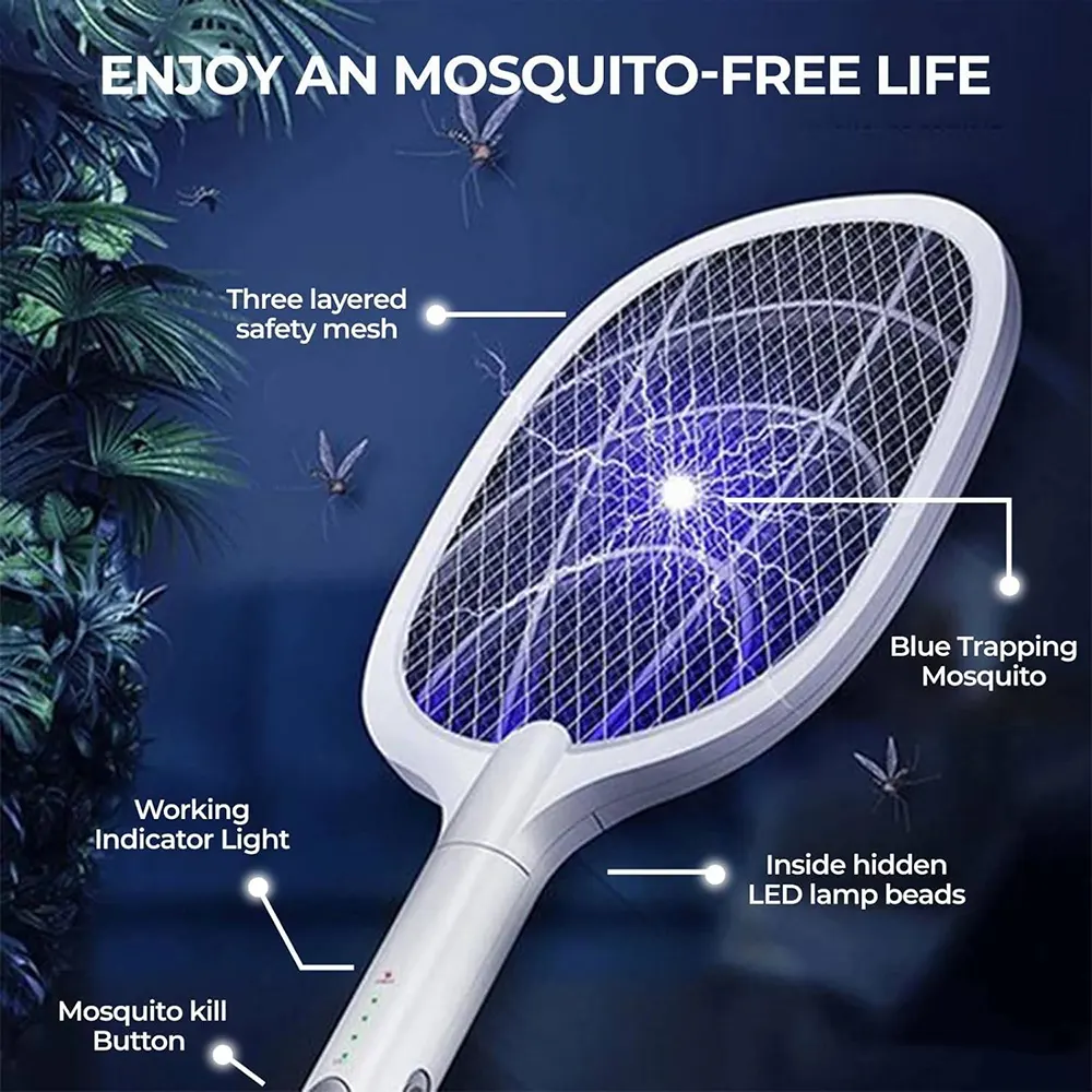 مضرب صاعق حشرات ، قابل لإعادة الشحن، قاعدة شحن، أبيض، DqN-01