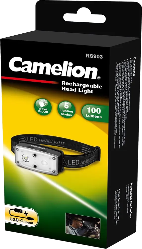 كشاف رأس كاميليون قابل لاعادة الشحن، أسود، RS903-CBH