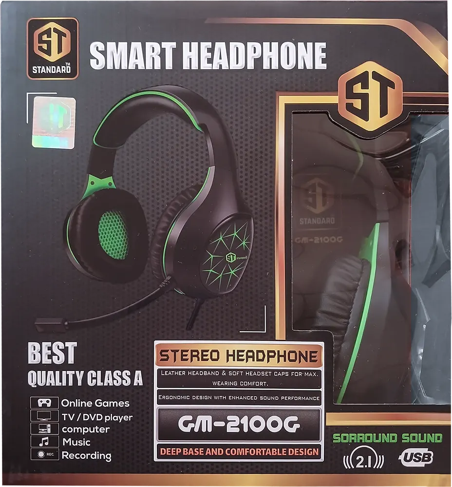 سماعة رأس سلكية للألعاب، سلكية، ميكروفون، ضوء LED ، أسود، GM-2100 G