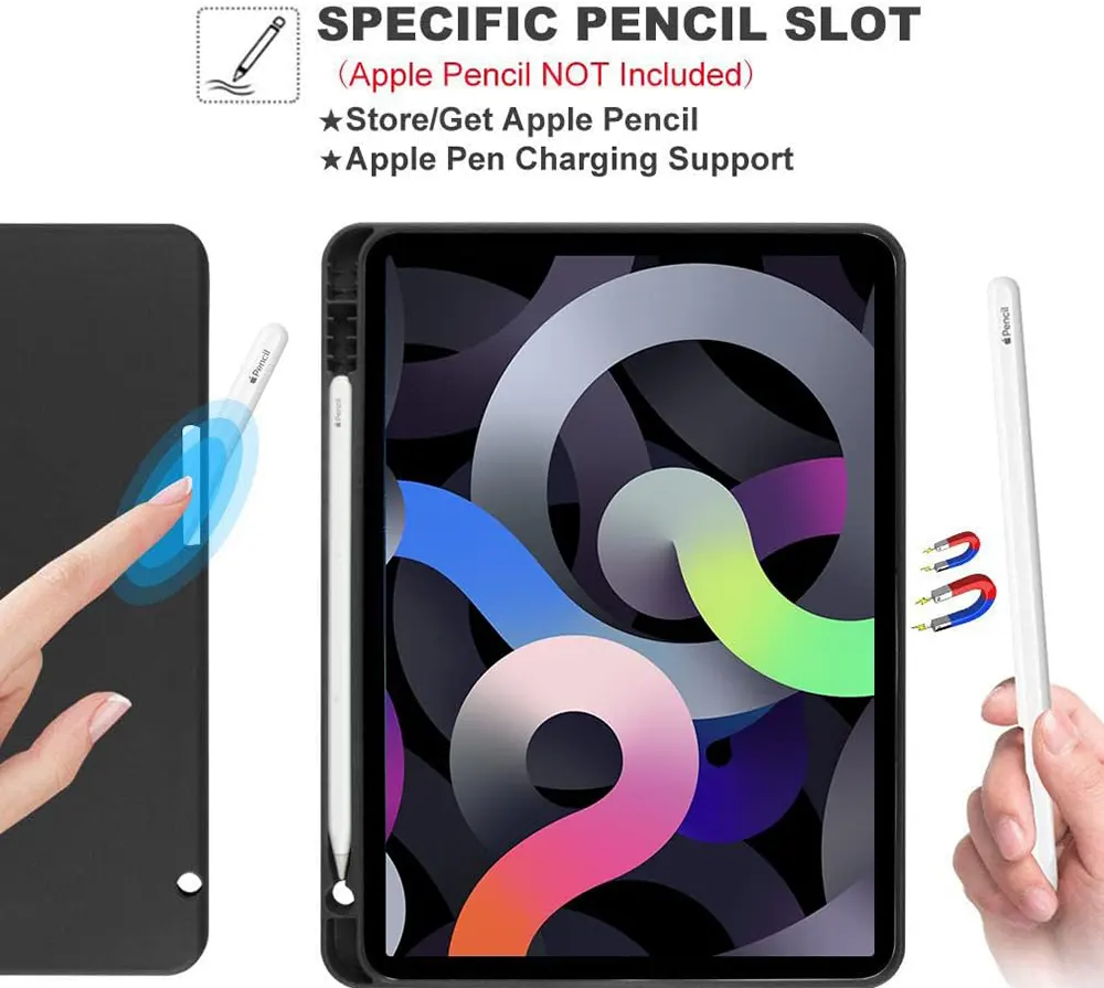 جراب قابل للطي بيونس مع لوحة مفاتيح بلوتوث ذكية قابلة للشحن لجهاز ايباد برو (2021) 12.9 بوصة ، أسود