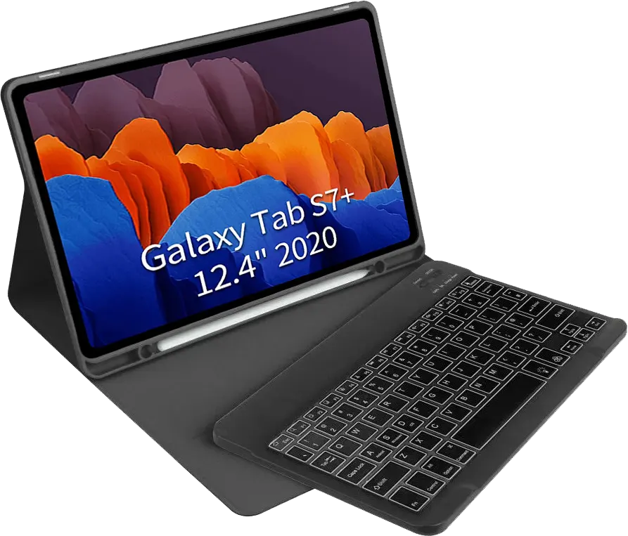 جراب قابل للطي لجهاز سامسونج تاب S7 بلس من بيونس، مع لوحة مفاتيح بلوتوث ذكية قابلة للشحن ، أسود