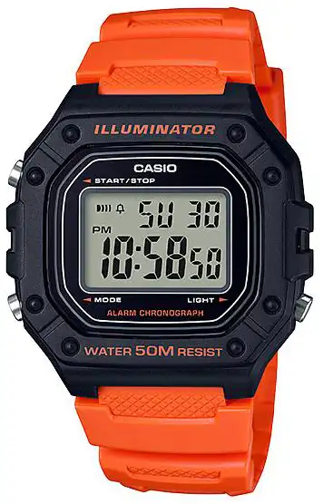 Casio Men's Round Shape Resin Strap Digital Wrist Watch, Orange , W-218H-4B2VDF