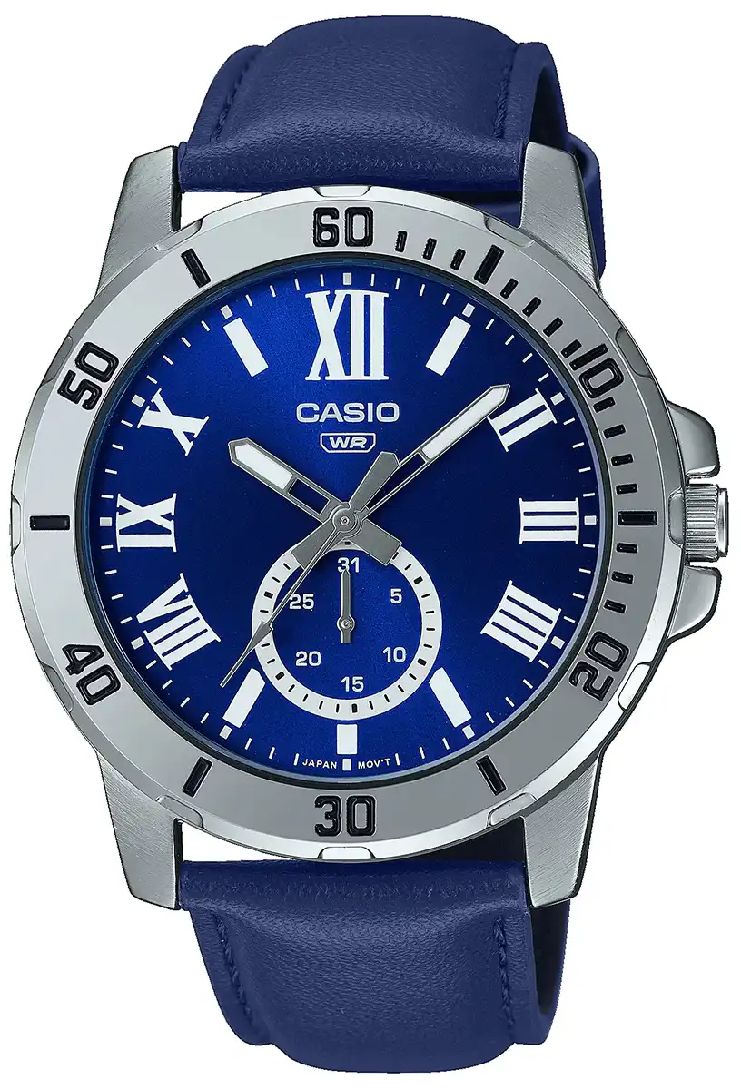 ساعه كاسيو رجالي ، عقارب سوار جلد ، ازرق MTP-VD200L-2BUDF