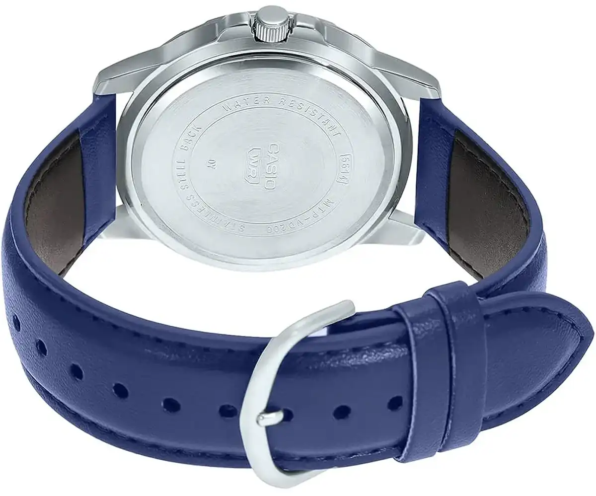ساعه كاسيو رجالي ، عقارب سوار جلد ، ازرق MTP-VD200L-2BUDF