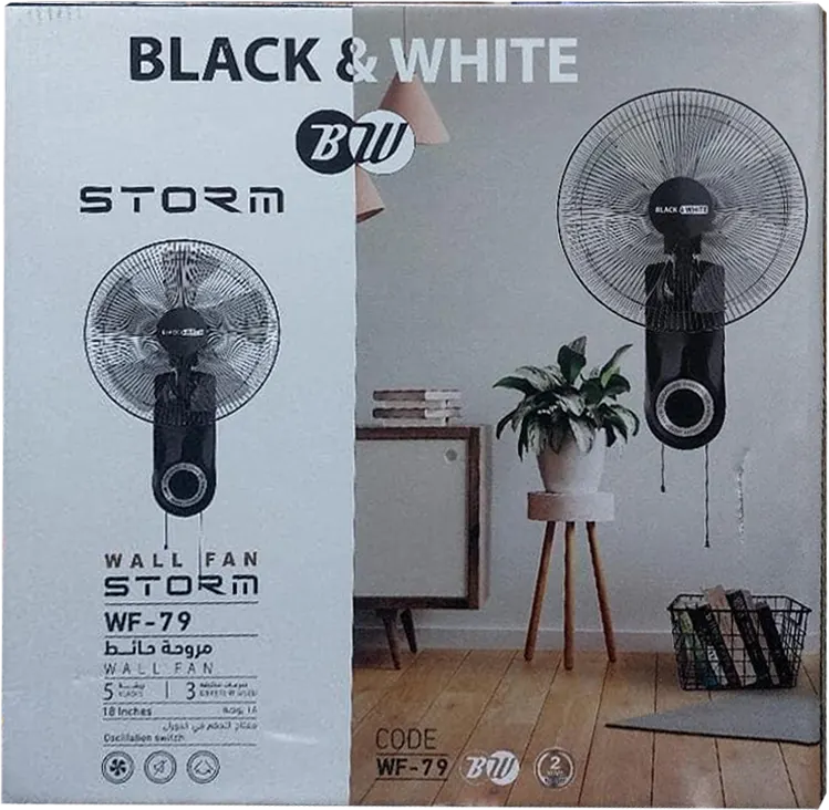 مروحة حائط بلاك اند وايت ستورم 18 بوصة، 3 سرعات، أسود، WF-79