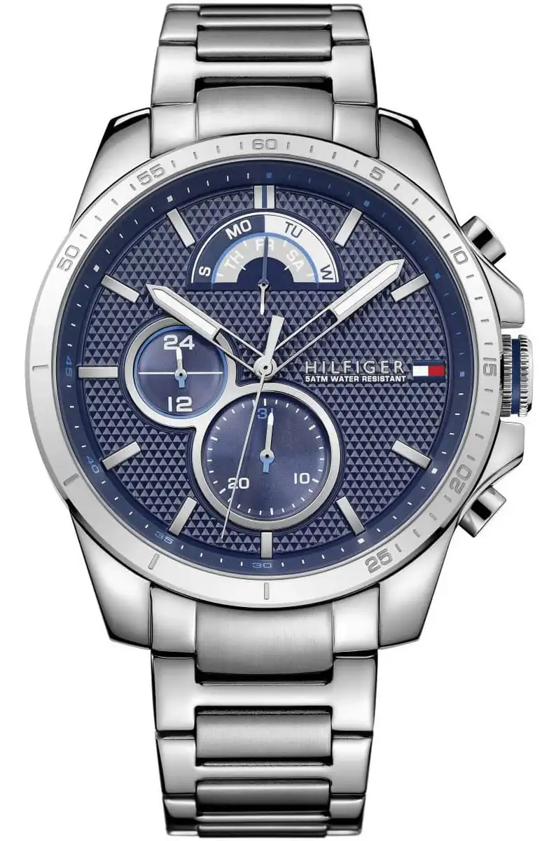 ساعة تومي هيلفيغر رجالي، عقارب، سوار ستانلس ستيل، فضي، 1791348