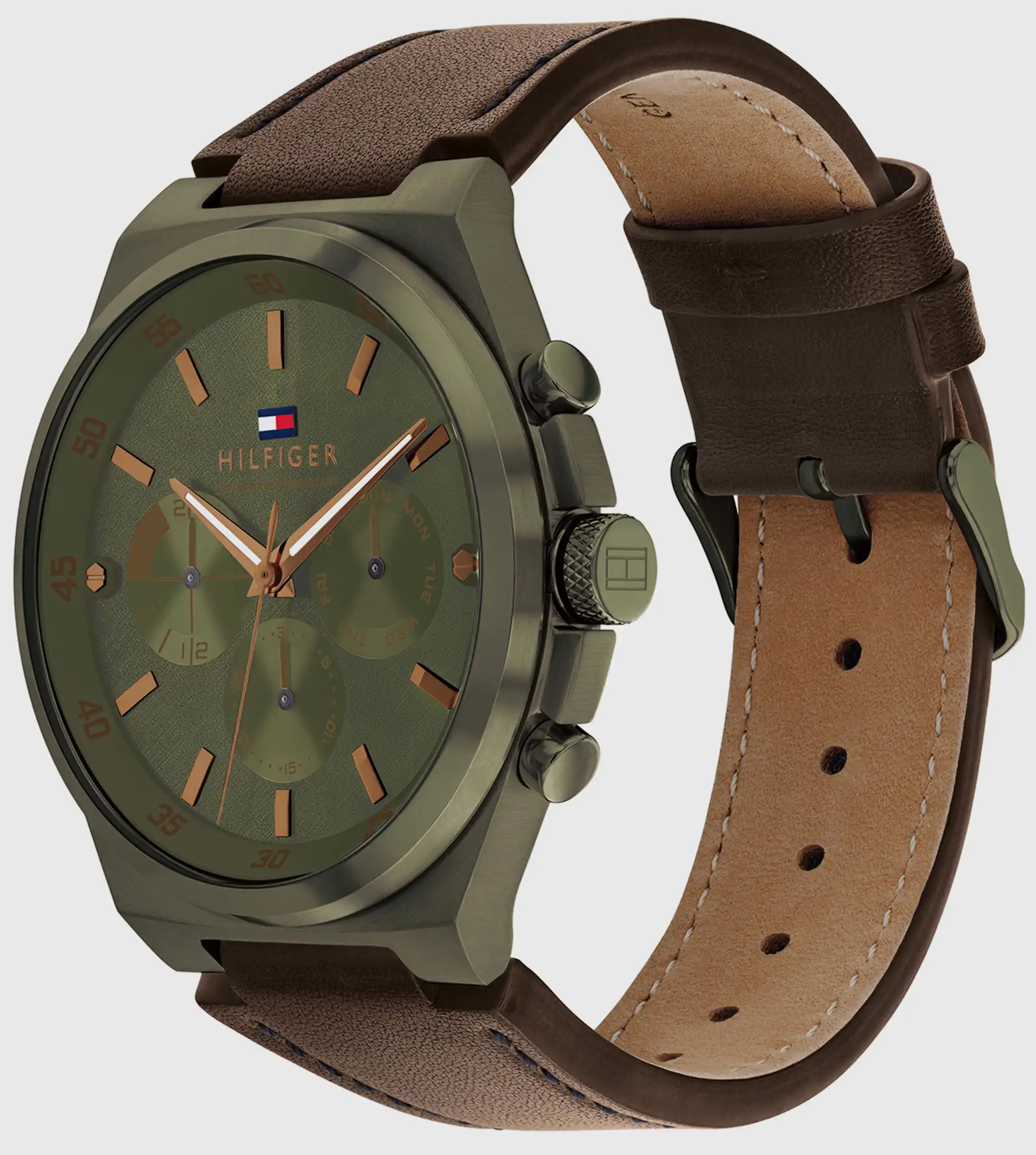 ساعة تومي هيلفيغر رجالي، عقارب، سوار جلد، بني، 1792085
