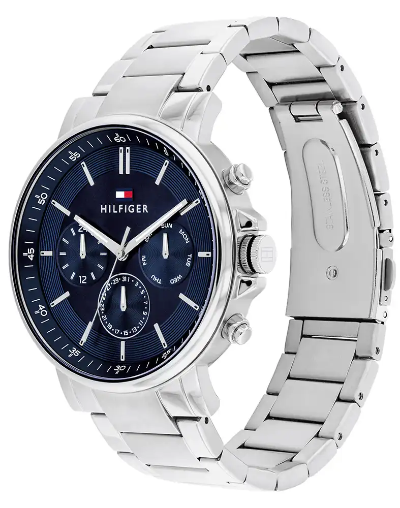 ساعة تومي هيلفيغر رجالي، عقارب، سوار ستانلس ستيل، فضي، 1710588