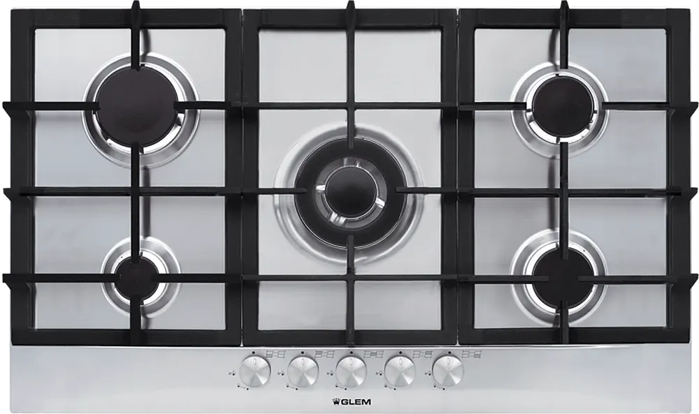 بوتاجاز مسطح بلت ان جليم جاز، 90 سم، 5 شعلة غاز، حوامل زهر، أمان كامل، ستانلس ستيل، فضي، GT955HIX