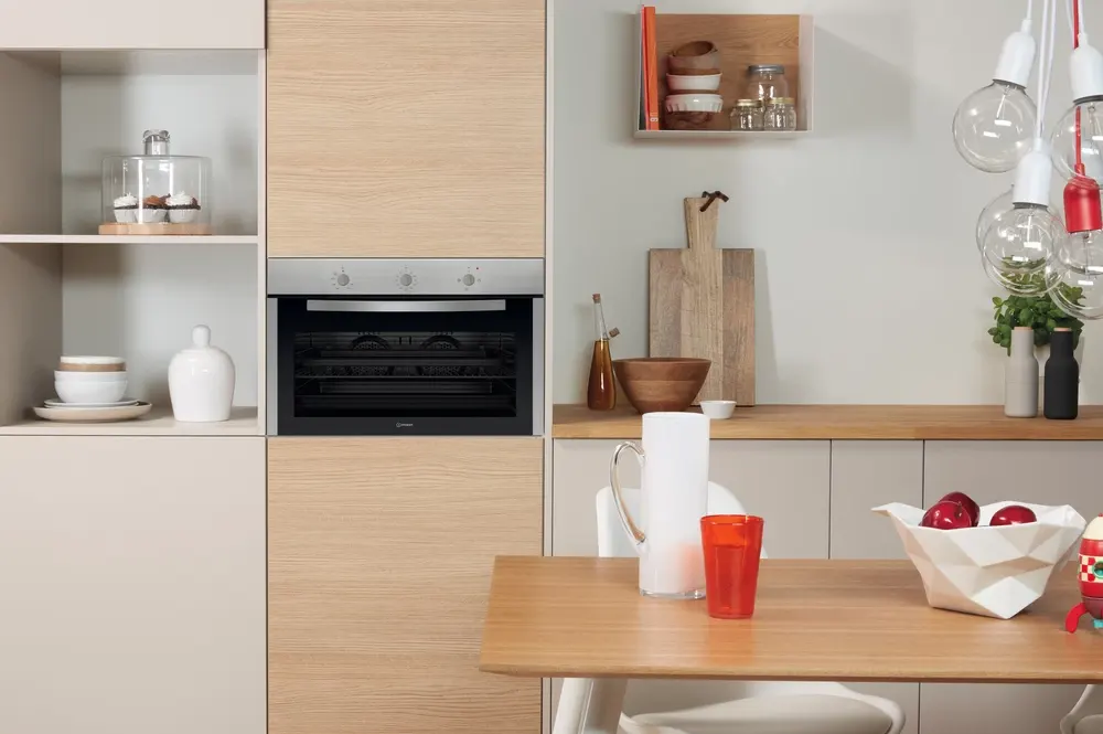 فرن انديست بلت إن 90 سم، غاز، 106 لتر، شواية كهرباء، ستانلس ستيل، فضي ، IGESM53G