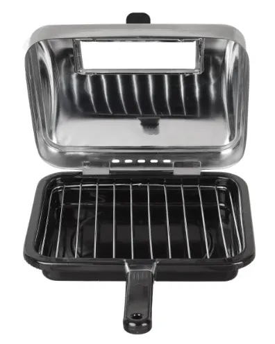 شواية فحم روكي ستانلس ستيل بمقبض وغطاء - اسود - سيلفر