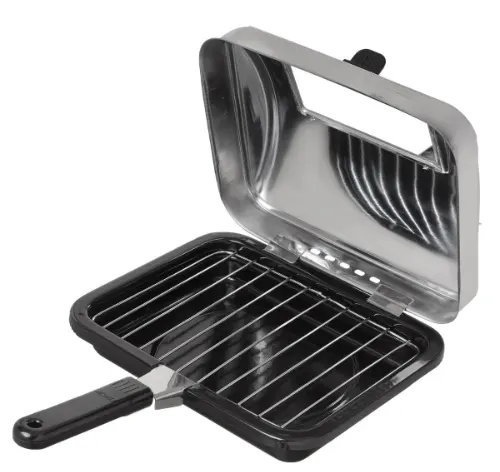 شواية فحم روكي ستانلس ستيل بمقبض وغطاء - اسود - سيلفر