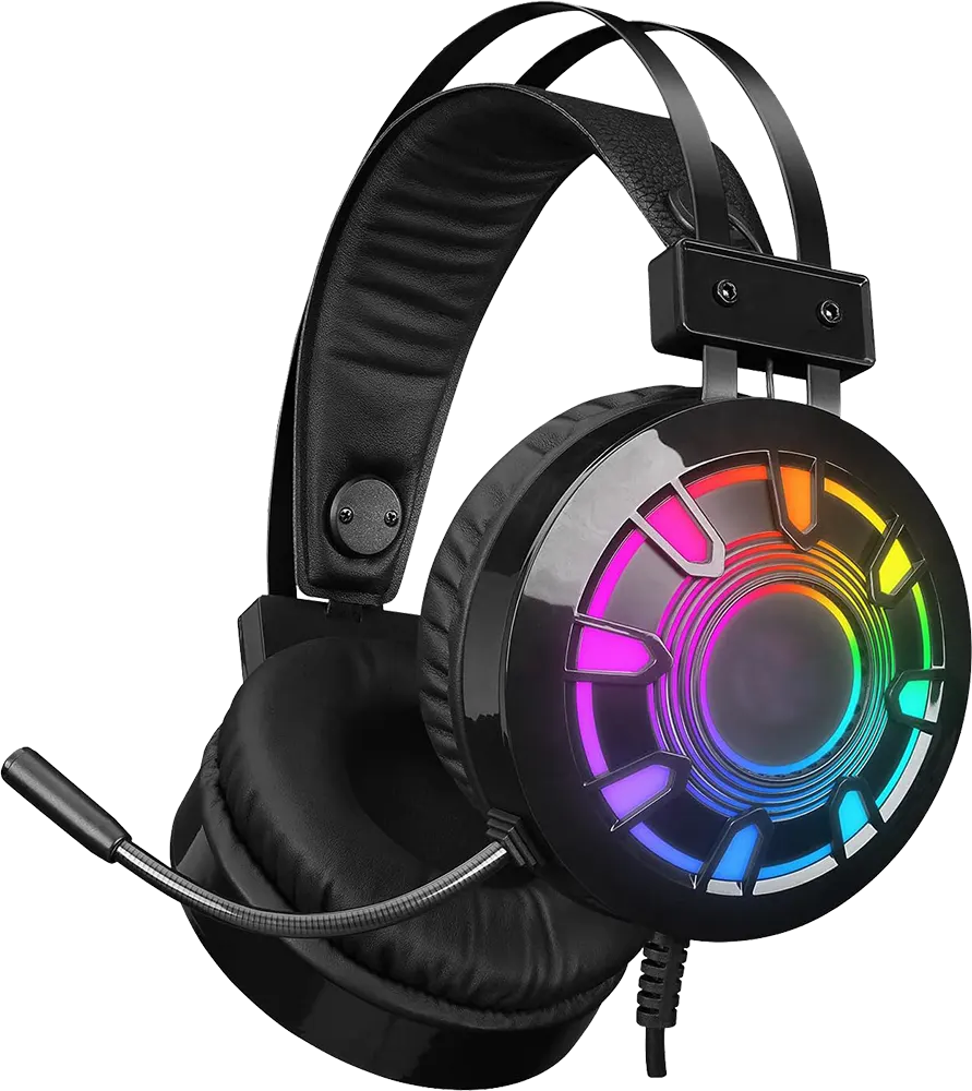 سماعة رأس سلكية للألعاب USB من فوريف، إضاءة RGB ، ميكروفون مدمج، أسود، FV-M6