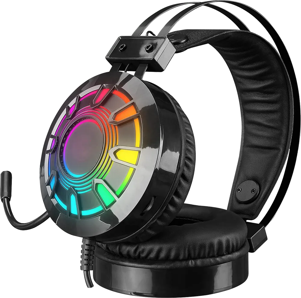 سماعة رأس سلكية للألعاب USB من فوريف، إضاءة RGB ، ميكروفون مدمج، أسود، FV-M6