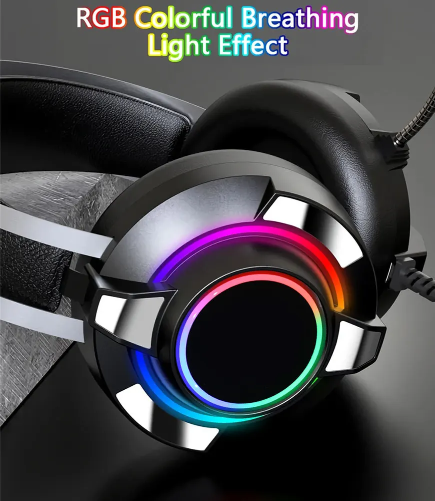 سماعة رأس سلكية للألعاب USB من فوريف، إضاءة RGB ملونة ، ميكروفون مدمج، أسود، FV-M9