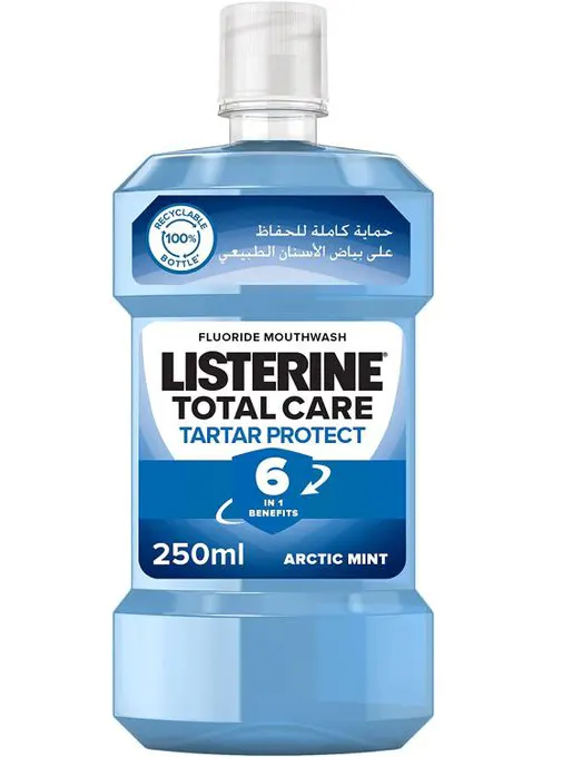 غسول الفم ليسترين ، غسول فم للحماية من الجير والمحافظة على بياض الاسنان الطبيعي ، 250 مل .