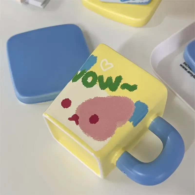 ماج للنسكافية والقهوة برسوم كارتونية من السيراميك، بغطاء،2173