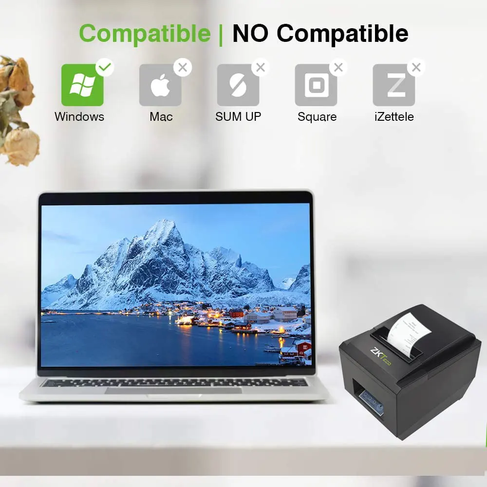 طابعة فواتير حرارية زي كيه تيكو، USB + LAN، أسود، ZKP8005