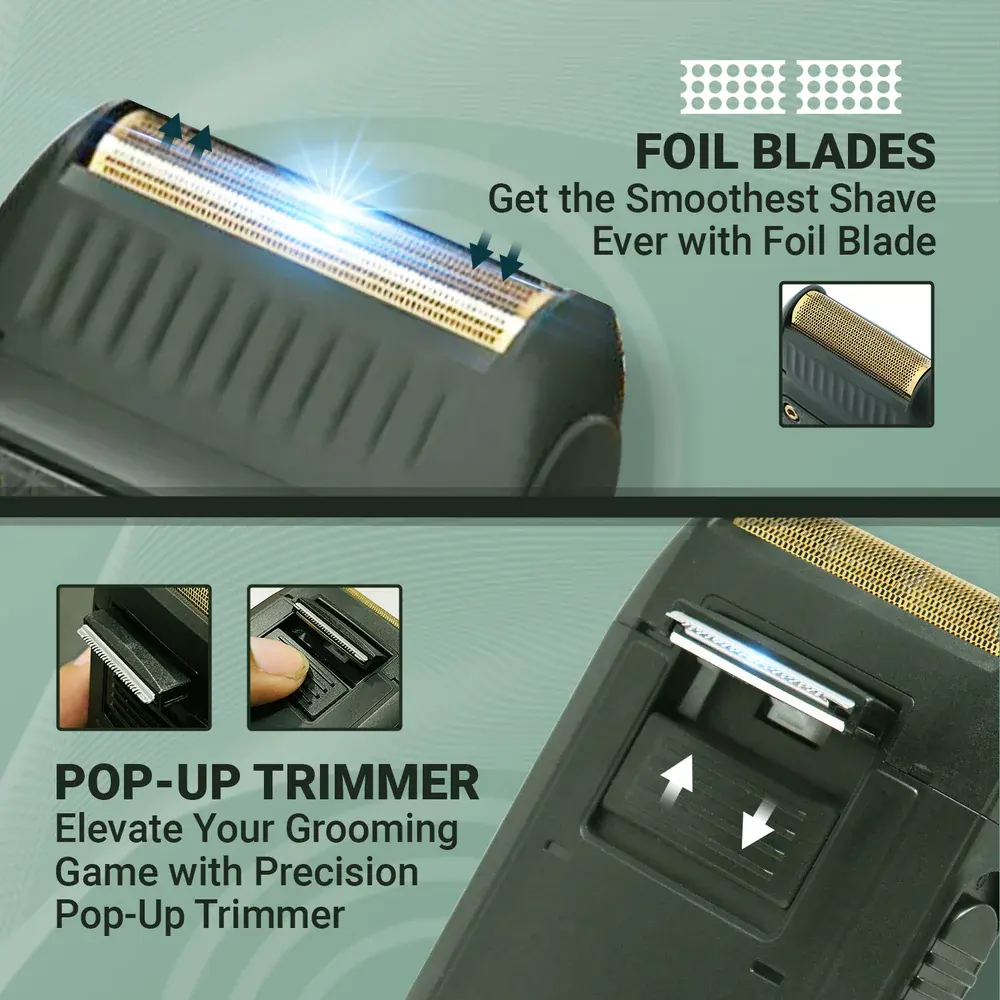 ماكينة حلاقة كهربائية في جي ار لتنعيم الذقن، قابلة للشحن، أخضر-أسود، V-353