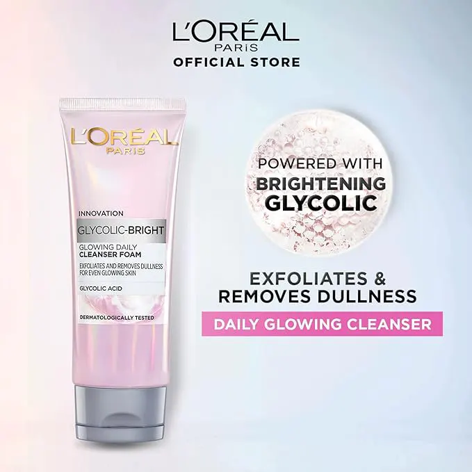 غسول لوريال جليكوليك برايت غسول مقشر للوجه، 100 مل