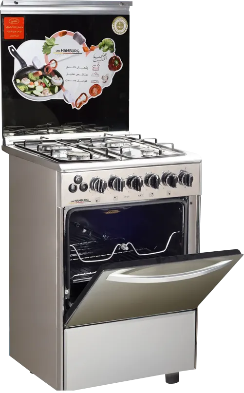 بوتاجاز هامبورج 55×55 سم، 4 شعلة، ستانلس فضي، HC55