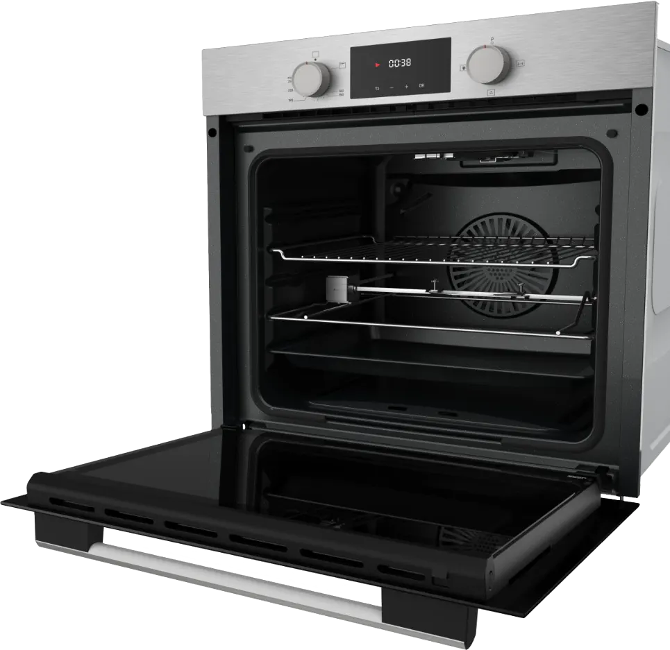 فرن تيفا بلت إن 60 سم، غاز، 82 لتر، شواية غاز، شاشة ديجيتال، ستانلس ستيل، اسود*فضي ، QGSTL INOX DT