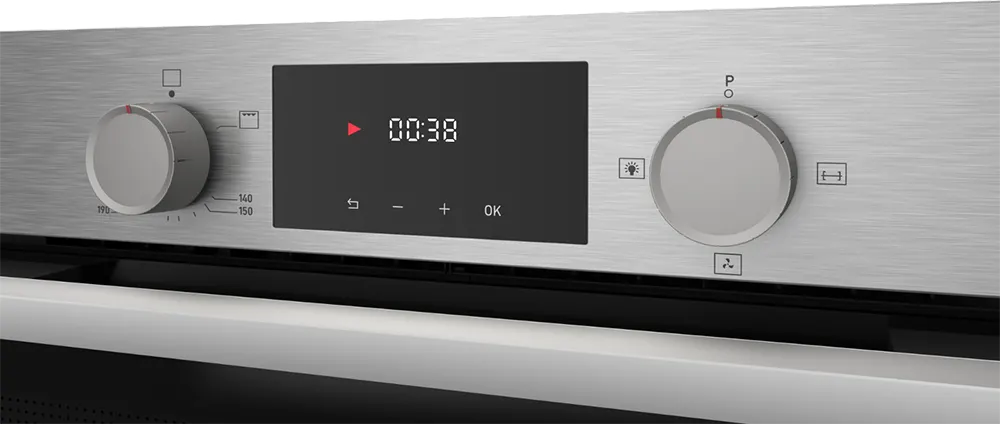 فرن تيفا بلت إن 60 سم، غاز، 82 لتر، شواية غاز، شاشة ديجيتال، ستانلس ستيل، اسود*فضي ، QGSTL INOX DT