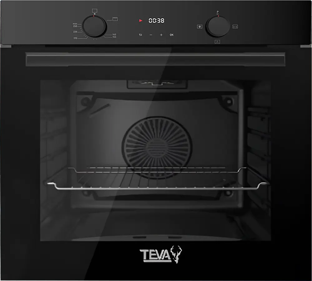 فرن تيفا بلت إن 60 سم، غاز، 82 لتر، شواية غاز، شاشة ديجيتال، أسود ، QGSTL GLASS