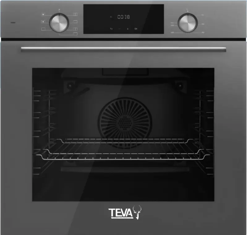 فرن تيفا بلت إن 60 سم، غاز، 82 لتر، شواية غاز، شاشة ديجيتال، رمادي، QGSTL 75DT2 CPR