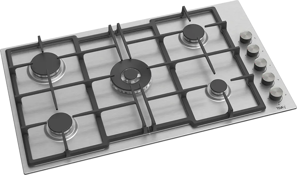 بوتاجاز مسطح بلت ان تيفا، 90 سم، 5 شعلة غاز، حوامل زهر، ستانلس ستيل، فضي، ED221