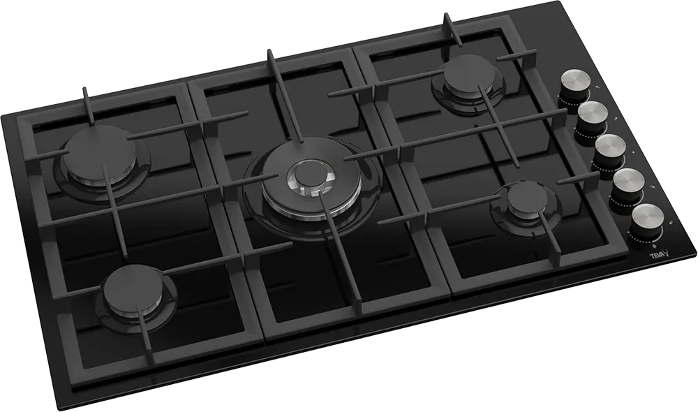 بوتاجاز مسطح بلت ان تيفا، 90 سم، 5 شعلة غاز، حوامل زهر، زجاج، أسود، BL225